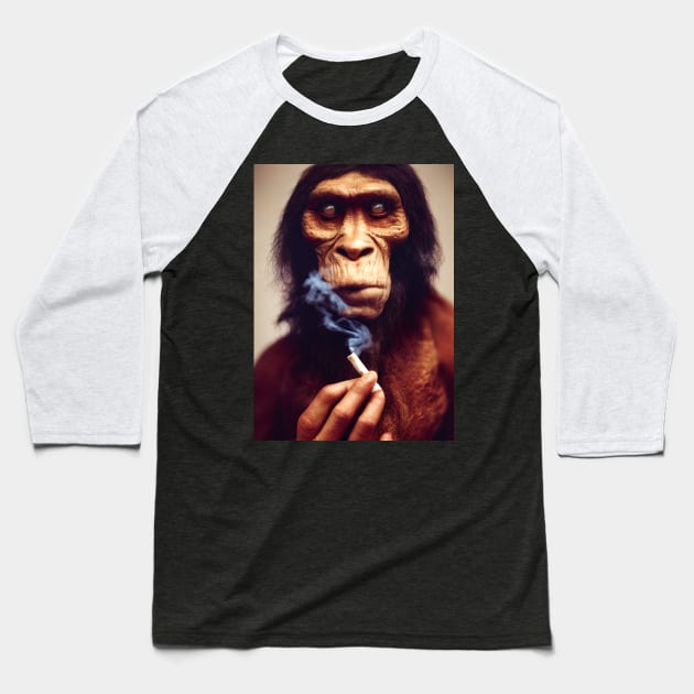 Smoker Neanderthal man Baseball T-Shirt by Nysa Design